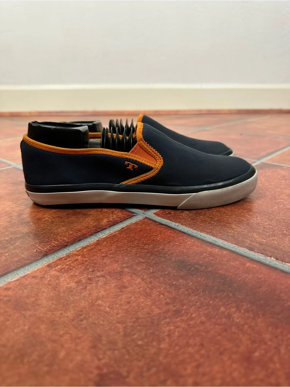 Tory Burch Navy Slip-On Shoes with Orange Trim